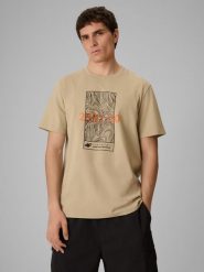 4F T-shirt regular z nadrukiem męski - beżowy 3XL. Brązowe t-shirty męskie 4f, m, bez wzorów, z materiału, bez kołnierzyka. Za 69.99 zł.