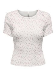 ONLY Koszulka w kolorze kremowo-jasnoróżowym rozmiar: XS. Brązowe bluzki damskie Only, xs, bez wzorów, z bawełny, bez kołnierzyka, bez ramiączek. Za 60.99 zł.