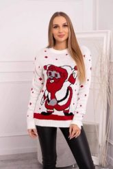 Sweter ze Świętym Mikołajem ecru. Swetry klasyczne damskie KESI, l, z wełny, bez kołnierzyka, plus size. Za 99.32 zł.