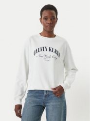Calvin Klein Jeans Bluza Logo Graphic LV047F818G Biały Regular Fit. Białe bluzy bez kaptura damskie Calvin Klein Jeans, m, z bawełny. Za 268.99 zł.