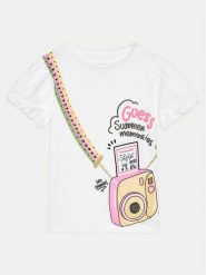 Guess T-Shirt K4GI13 K6YW4 Biały Regular Fit. Białe koszulki dziewczęce Guess, m, z aplikacjami, z bawełny, bez ramiączek. Za 139.99 zł.