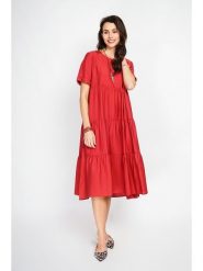 Le Jardin du Lin Sukienka w kolorze czerwonym rozmiar: 38. Czerwone sukienki damskie Le jardin du lin, bez wzorów, bez kołnierzyka, bez ramiączek, midi. Za 130.99 zł.