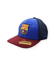 Czapka baseballowa FC Barcelona z podpisem Lewandowskiego. Czerwone czapki męskie FC Barcelona, bez wzorów, z materiału, klasyczne. Za 106.89 zł.