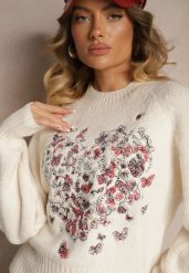 Jasnobeżowy Sweter z Bawełną i Wzorem w Motyle Galedi. Brązowe swetry klasyczne damskie Renee, m, z bawełny, bez kołnierzyka. Za 149.99 zł.