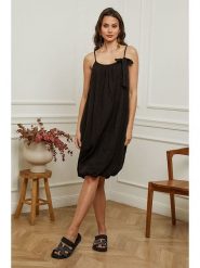 Plume Lniana sukienka "Caspar" w kolorze czarnym rozmiar: XL. Czarne sukienki damskie Plume, xl, bez wzorów, ze lnu, bez kołnierzyka, bez ramiączek, midi, bombki. Za 143.90 zł.