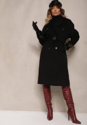 Czarny Dwurzędowy Płaszcz Trencz o Eleganckim Kroju z Paskiem Edioneta. Czarne płaszcze damskie Renee, l, bez wzorów, z jeansu, biznesowe. Za 209.99 zł.