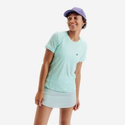 Koszulka tenisowa damska Kuikma Dry. Niebieskie bluzki damskie KUIKMA, xl, bez wzorów, z elastanu, eleganckie, bez kołnierzyka, bez ramiączek. Za 59.99 zł.