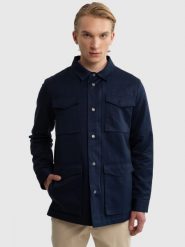 Kurtka męska z dodatkiem lnu granatowa Platos 403. Niebieskie kurtki treningowe męskie Big Star, na wiosnę, l, bez wzorów, z bawełny. W wyprzedaży za 119.99 zł.