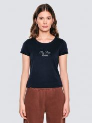Koszulka damska z napisem z cyrkonii granatowa Malvina 403. Niebieskie t-shirty damskie Big Star, l, bez wzorów, z bawełny, bez kołnierzyka. Za 89.99 zł.