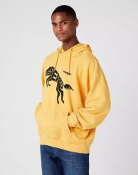 WRANGLER 75TH ANNI HOODIE MĘSKA BLUZA LOGO NADRUK YOLK YELLOW W645HTY23 112146186. Żółte bluzy z kapturem męskie Wrangler, m. Za 159.99 zł.