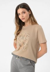 Koszulka z wzorem, Comfort Fit, T-UNIQ. Brązowe t-shirty damskie Volcano, l, bez wzorów, z bawełny, bez kołnierzyka. Za 69.99 zł.