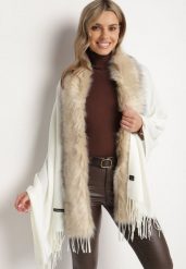 Jasnobeżowy Szalik z Bawełną i Wiskozą Ozdobiony Futerkiem Linnasse. Brązowe szaliki i kominy damskie Born2be, bez wzorów, z bawełny. Za 79.99 zł.