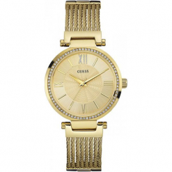 Guess Sukienka damska SOHO W0638L2. Żółte sukienki damskie Guess, l, z aplikacjami, bez kołnierzyka, bez ramiączek. W wyprzedaży za 528.00 zł.
