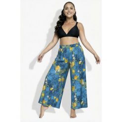 Damskie Spodnie palazzo cytryny szeroka nogawka elastyczny pas. Niebieskie spodnie dresowe damskie Ulla Popken, plus size, bez wzorów, z materiału. Za 239.99 zł.