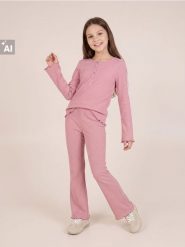 Komplet: koszulka i legginsy flare z domieszką wiskozy - fioletowy. Fioletowe koszulki dziewczęce Sinsay, l, bez wzorów, z wiskozy, bez ramiączek. Za 49.99 zł.