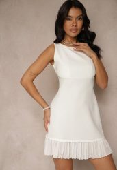 Biała Taliowana Sukienka w Eleganckim Stylu Velzedia. Białe sukienki damskie Renee, na lato, m, bez wzorów, z materiału, eleganckie, bez kołnierzyka, bez ramiączek, mini. W wyprzedaży za 62.99 zł.