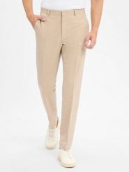 BOSS Spodnie - Leon Mężczyźni Regular Fit beżowy, 28. Brązowe spodnie materiałowe męskie Boss, bez wzorów. Za 599.95 zł.