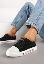 Czarne Płaskie Trampki ze Skóry Naturalnej ze Skórzaną Wkładką i Ozdobnym Noskiem Milili. Czarne trampki i tenisówki damskie Renee, bez wzorów, z jeansu. Za 79.99 zł.
