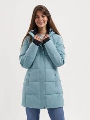 TRAVELIN' Płaszcz zimowy w kolorze błękitnym rozmiar: 3XL. Niebieskie płaszcze damskie Travelin', na zimę, xl, bez wzorów, z puchu. Za 521.99 zł.