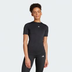 Koszulka Techfit Training. Czarne bluzki damskie Adidas, m, bez wzorów, z dzianiny, bez ramiączek. Za 169.00 zł.