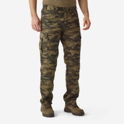 Spodnie Solognac Steppe 500 camo. Brązowe spodnie materiałowe męskie SOLOGNAC, bez wzorów, z bawełny, sportowe. Za 119.99 zł.