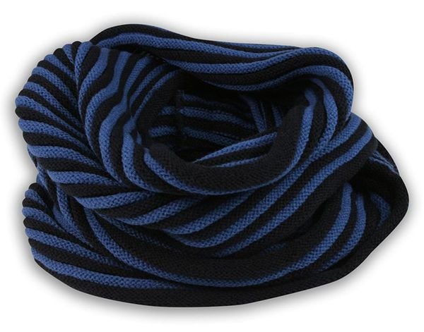 Komin Niebiesko-Granatowy w Paski Jesienno-Zimowy Dziergany, Składany na Dwa Razy, Męski -Pako Jeans. Niebieskie szaliki męskie Pako Jeans, na zimę, bez wzorów, dziergany. Za 59.00 zł.