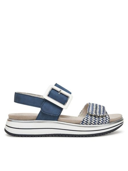 Remonte Sandały D1J53-14 Niebieski. Niebieskie sandały damskie Remonte, bez wzorów, ze skóry, bez obcasa, na płaskiej podeszwie. Za 379.99 zł.