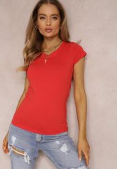 Czerwony T-shirt Mirasura. Czerwone t-shirty damskie Renee, l, bez wzorów, z dzianiny, bez kołnierzyka. Za 24.99 zł.