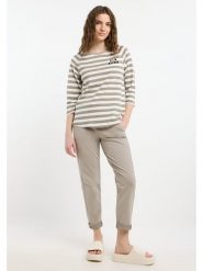 ELBSAND Koszulka "Celin" w kolorze szarobrązowo-białym rozmiar: L. Białe bluzki damskie ELBSAND, l, bez wzorów, bez kołnierzyka, bez ramiączek. Za 104.99 zł.