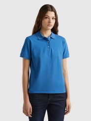 Benetton Koszulka polo w kolorze niebieskim rozmiar: M. Niebieskie bluzki damskie Benetton, m, bez wzorów, bez kołnierzyka, bez ramiączek. Za 96.60 zł.