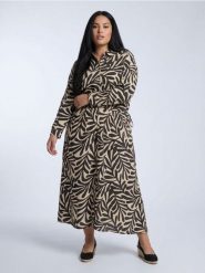 Wiskozowa sukienka w lisciasty wzór z wiązaniem w talii Plus Size - wielobarwny. Sukienki damskie Sinsay, plus size, bez wzorów, z wiskozy, bez kołnierzyka, plus size, bez ramiączek. Za 59.99 zł.