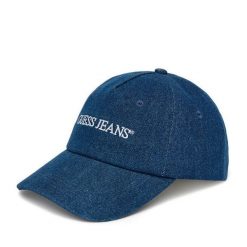 Czapka z daszkiem Guess Jeans. Niebieskie czapki z daszkiem damskie Guess Jeans, z aplikacjami, z jeansu. Za 79.99 zł.