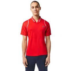 Koszulka męska Lacoste. Czerwone t-shirty sportowe męskie Lacoste, l, z materiału, bez ramiączek, na golfa. Za 329.00 zł.