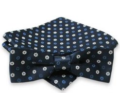 Granatowa Mucha w Różnokolorowe Kwiatki + Poszetka, Męska. Niebieskie krawaty i muchy męskie Alties, bez wzorów, eleganckie. Za 54.00 zł.