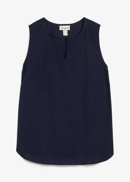 Top bez rękawów z miękkiej wiskozy. Niebieskie topy damskie bonprix, bez wzorów, z wiskozy, bez kołnierzyka. Za 79.99 zł.