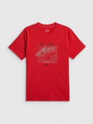 4F T-shirt regular z nadrukiem męski - czerwony M. Czerwone t-shirty męskie 4f, m, bez wzorów, z materiału, bez kołnierzyka. Za 69.99 zł.
