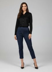 Eleganckie granatowe spodnie Jeangaliny02 o kroju slim fit 7/8 PLUS SIZE XXL OVERSIZE JESIEŃ. Szare spódniczki damskie Moda Size Plus Iwanek, na jesień, plus size, bez wzorów, z bawełny, eleganckie, plus size, oversize. Za 199.90 zł.