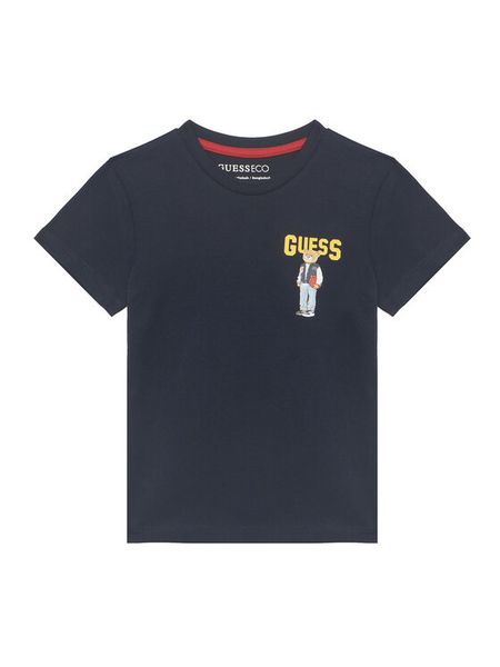 Guess T-Shirt N6YI23 3K3879 Granatowy Regular Fit. Niebieskie t-shirty chłopięce Guess, z aplikacjami, z bawełny, bez ramiączek. Za 74.99 zł.