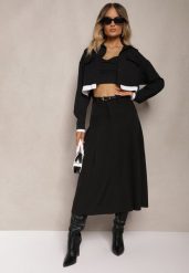 Czarna Spódnica o Rozkloszowanym Kroju High Waist z Paskiem i Imitacją Kieszeni Rivivia. Czarne spódniczki damskie Renee, l, bez wzorów, eleganckie, z podwyższonym stanem, midi, dopasowane. Za 129.99 zł.