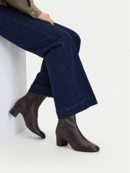 GINO ROSSI Botki C-TS6317-01 Brązowy ciemny. Brązowe botki damskie Gino Rossi, ze skóry, bez obcasa, na słupku, bez zapięcia. Za 349.99 zł.