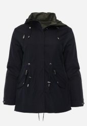 Granatowo-Zielona Dwustronna Kurtka Przejściowa w Stylu Parki z Kapturem Tidala. Niebieskie kurtki damskie Born2be, plus size, bez wzorów, z jeansu. Za 119.99 zł.