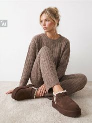 Śniegowce na platformie z imitacji zamszu - bordowy. Czerwone śniegowce damskie Sinsay. Za 59.99 zł.