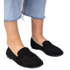 Czarne eleganckie mokasyny z ekozamszu. Czarne mokasyny damskie ze skóry ekologicznej. Za 75.95 zł.