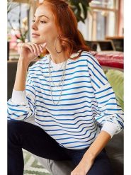 Olalook Bluza w kolorze biało-niebieskim rozmiar: S. Białe bluzy bez kaptura damskie Olalook, s. Za 56.99 zł.