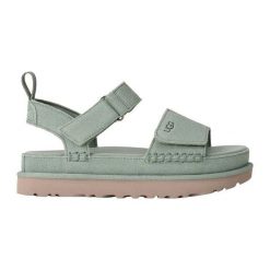 Damskie sandały Ugg Goldenstar 1136783-ART. Zielone sandały damskie Ugg, bez wzorów, z materiału, bez obcasa. Za 429.00 zł.