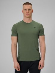 4F Koszulka regular treningowa szybkoschnąca męska - khaki XL. Brązowe t-shirty sportowe męskie 4f, m, ze skóry, bez ramiączek, na fitness i siłownię. Za 129.99 zł.