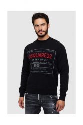 DSQUARED2 Czarna bluza męska z czerwonym logo. Czarne bluzy bez kaptura męskie Dsquared2, m, z bawełny. W wyprzedaży za 699.99 zł.