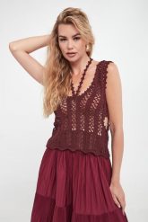 Top damski dziergany PATRIZIA PEPE. Topy damskie Patrizia Pepe, l, bez wzorów, dziergany, bez kołnierzyka. W wyprzedaży za 764.25 zł.