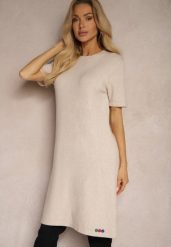 Beżowa T-shirtowa Sukienka z Wiskozowej Dzianiny z Ozdobnymi Guzikami Narossa. Brązowe sukienki damskie Renee, na spotkanie biznesowe, l, bez wzorów, z dzianiny, eleganckie, bez kołnierzyka, bez ramiączek, mini. Za 69.99 zł.