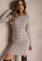Jasnoróżowa Sukienka Dzianinowa w Geometryczny Wzór Chlaria. Czerwone sukienki damskie Renee, m, bez wzorów, z dzianiny, eleganckie, bez kołnierzyka, bez ramiączek, mini, dopasowane. W wyprzedaży za 83.99 zł.